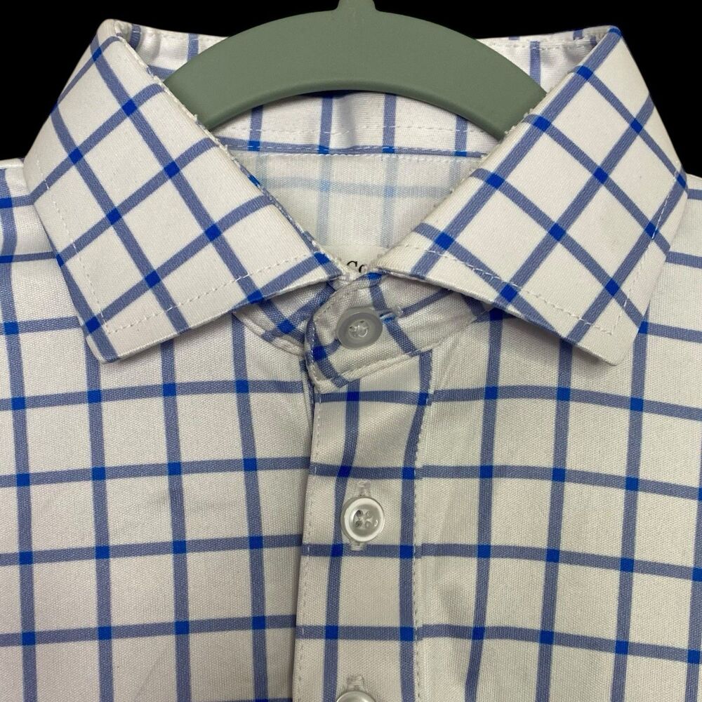 Collars & Co Polo Shirt Mens Small Windowpane Plaid Check Preppy Dress Collar
